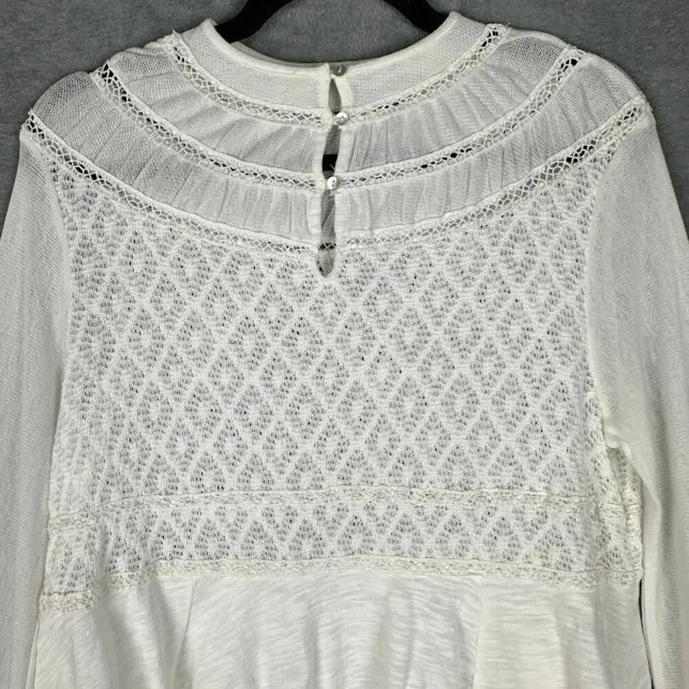 Free People Top Womens Medium White Lace Babydoll Boho Beach Whimsy Cottage